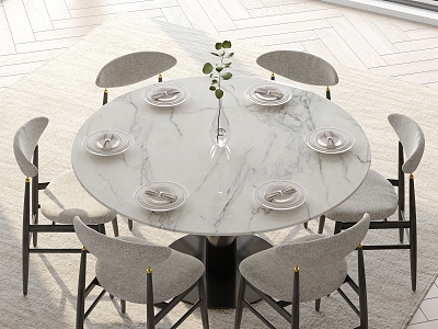 Dining table and chair combination model