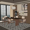 Restaurant Dining Table and Chair Sideboard Chandelier 3d model
