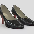 Stylish Black Patent Leather High Heels With Red Heels And Pointed Toe Design
