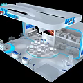 MAX Brand Modern Exhibition Booth with Blue White Curved Structure Display Screen and Product