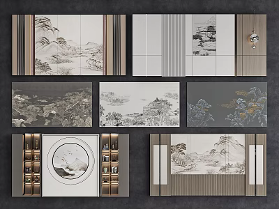 New Chinese sofa background bedroom background TV background wall 3d model