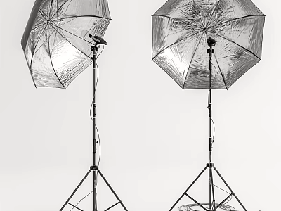 Two Silver Reflective Umbrella Photography Light Stands For Studio Setup 3d model