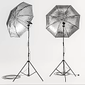 Two Silver Reflective Umbrella Photography Light Stands For Studio Setup 3d model