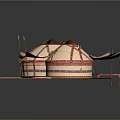 Traditional Yurt Scenery Featuring Wooden Platform And Colorful Cultural Decorations