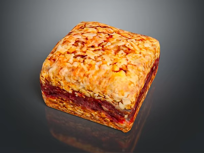 Homemade Square Oatmeal Dessert With Golden Crunchy Surface And Red Fruit Filling 3d model