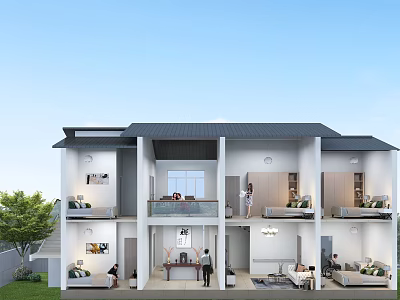 Modern Detached Villa Exterior And Interior Design With Two Story Balcony Spacious Rooms And Greenery 3d model