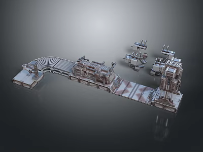 3D Model of Complex Mechanical Equipment with Metal Platforms Connecting Frames and Arms 3d model