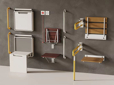 Wall Mounted Home Accessories Including Grab Bars Shelves Seats And Panels 3d model