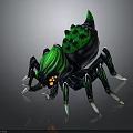 Fantasy Spider Creature With Green Accents Black Body Spiked Back And Glowing Eyes