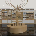 Modern Shopping Mall Store Interior With Wooden Shelves Central Circular Structure And Mirrored Floor