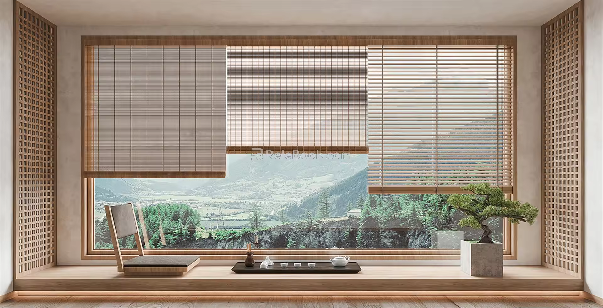 New Chinese-style Roller Bamboo Shutter 3d model