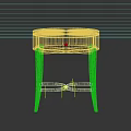Round Light Gray Bedside Table With Single Drawer And Golden Metal Legs Design