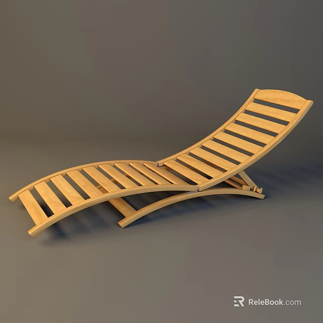 Wooden Lounge Chair With Curved Slatted Design For Comfortable Outdoor Relaxation 3d model 