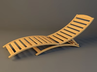 Wooden Lounge Chair With Curved Slatted Design For Comfortable Outdoor Relaxation 3d model
