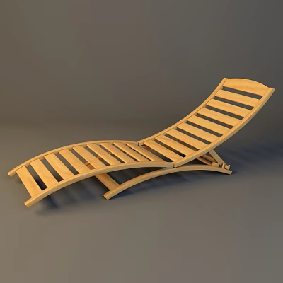 Wooden Lounge Chair With Curved Slatted Design For Comfortable Outdoor Relaxation 3d model