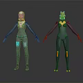 Futuristic Sci-Fi Characters In Tech Suits With Blue And Orange Glowing Details