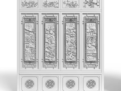 Traditional Chinese Style Swing Door With Intricate Carved Patterns And Decorative Panels 3d model
