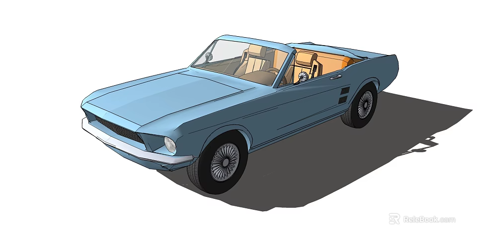 Classic Blue Vintage Convertible Car With Open Top And Beige Interior 3d model 