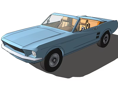 Classic Blue Vintage Convertible Car With Open Top And Beige Interior 3d model