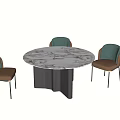 Modern Round Dining Table Set With Marble Top And Green Brown Chairs 3d model