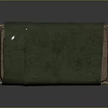 Rusted Iron Bed Frame with Red White Accents and Green Cloth Covered Mattress