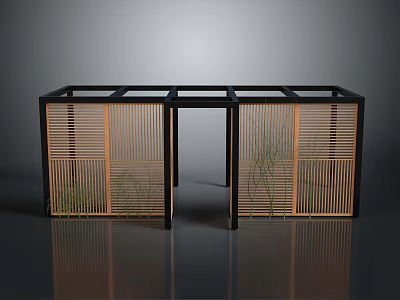 Modern Wooden Lattice Screen Partition With Black Frame And Bamboo Accents 3d model