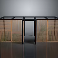 Modern Wooden Lattice Screen Partition With Black Frame And Bamboo Accents