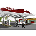 Detailed Modern Gas Station Rendering With White Cars Fuel Pumps And Canopy Structure