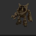 Golden Robot Character with Mechanical Structure Horns and Metallic Texture Design