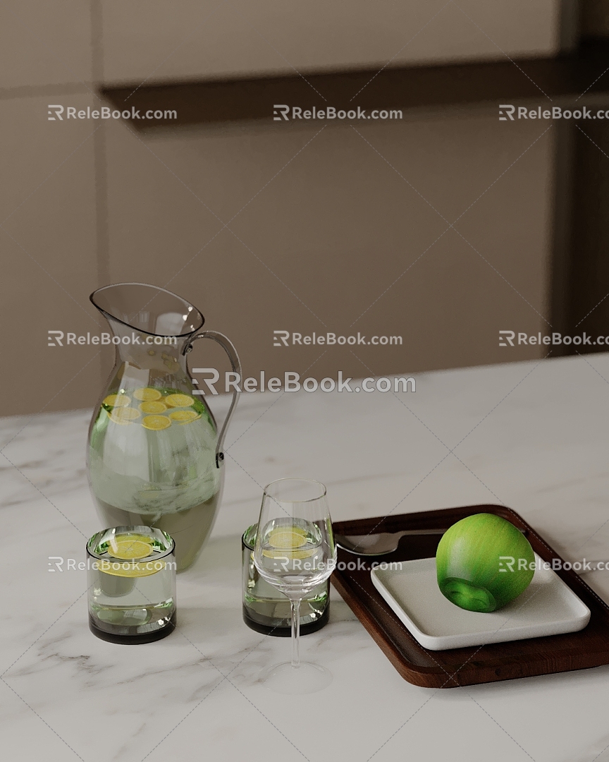 Modern ornaments combination kitchen utensils water cup lemonade said 3d model