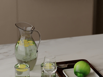 Modern ornaments combination kitchen utensils water cup lemonade said 3d model