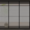 Modern Interior Featuring Glass Hinged Doors Black Frames Blinds Plants And Concrete Pots