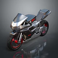 Futuristic Silver Motorcycle With Streamlined Body Red Accent Wheels And Metallic Reflective Surface