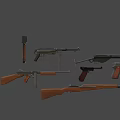 Various Weapons Including Submachine Guns Pistols Rifles And Hammers On Black Background 3d model