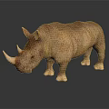 Realistic Brown Rhinoceros With Single Horn Standing On Dark Background With Reflection