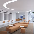 Modern Service Hall Interior Design With Waiting Area Comfortable Seats And Curved Lighting