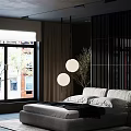 Modern Bedroom Interior Design With Dark Tones Pendant Lights Platform Bed And Potted Plant