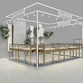Luxury Jewelry Store Display Area Featuring Golden Counters White Columns Flower Decorations And Spotlights