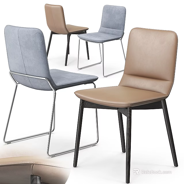 Modern Office Chair With Multiple Colors Leather Upholstery And Metal Wooden Legs Design 3d model 