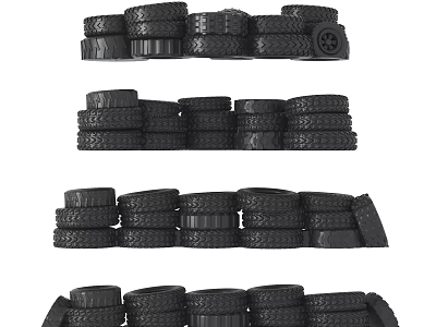 Stacked Tires in Neat Layers with Various Sizes and Tread Patterns 3d model