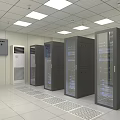 Industrial Server Racks In Data Center With Glass Doors Control Panel And Air Conditioner
