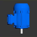 Blue Electric Motor With Rotating Shaft And Industrial Metal Frame Design