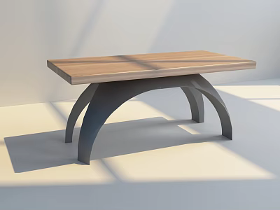 Minimalist Dining Table With Wooden Tabletop And Curved Metal Legs In Light Shadow Effects 3d model
