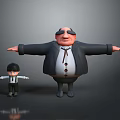 Cartoon Style Game Film Characters Tall Obese And Small Figures In Black Suits Arms Outstretched