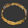 Golden Bracelet With Intricate Carved Design And Decorative White Accents