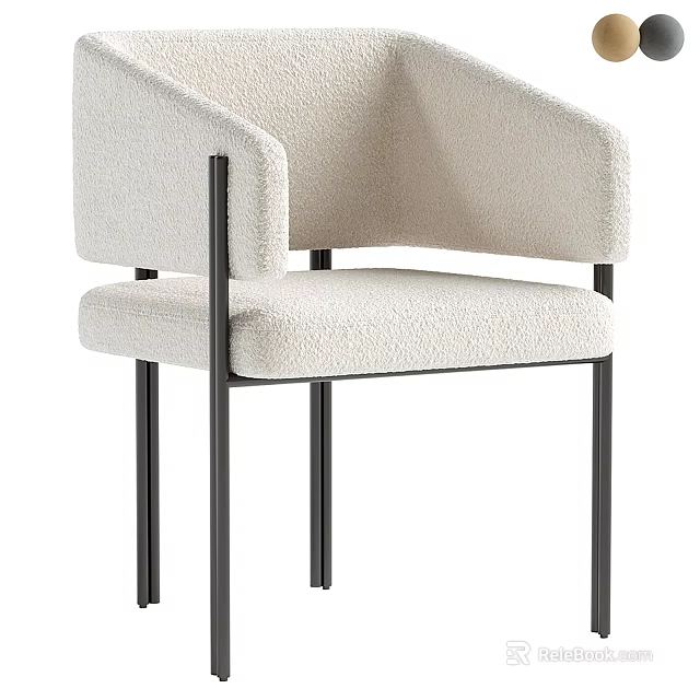 Modern Light Beige Single Chair With Soft Plush Fabric And Black Metal Legs 3d model 