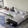 Modern White Modular Sofa With Throw Pillows Black Coffee Table And Green Plant 3d model