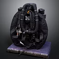 Black Backpack Style Diving Buoyancy Control Device With Straps Tubes Valves On Purple Platform 3d model