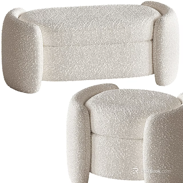 Modern Cream Ottoman With Soft Fluffy Texture And Curved Armrests Design 3d model 