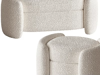 Modern Cream Ottoman With Soft Fluffy Texture And Curved Armrests Design 3d model